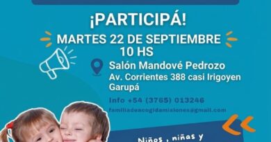 Garupá será sede de una jornada informativa sobre el Sistema de Acogimiento Familiar Alternativo