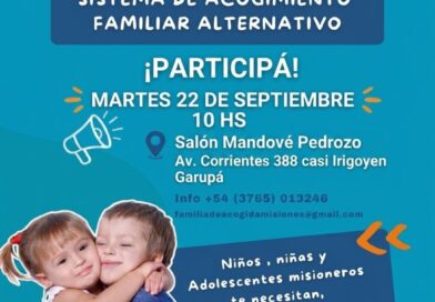 Garupá será sede de una jornada informativa sobre el Sistema de Acogimiento Familiar Alternativo