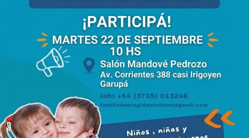 Garupá será sede de una jornada informativa sobre el Sistema de Acogimiento Familiar Alternativo